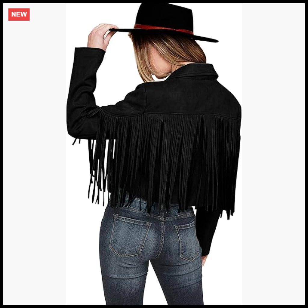 Faux Suede Fringe Cropped Jacket Motorcycle Biker Chic Fall Fashion